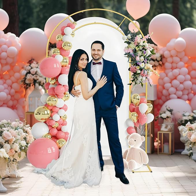 7.2FT Gold Arch Backdrop Stand, Balloon&Flower Metal Arch Backdrop for Wedding Decorations, Baby Shower, Parties & Events, Sturdy Frame Backdrop Stand with Backdrop Cover Heavy Duty