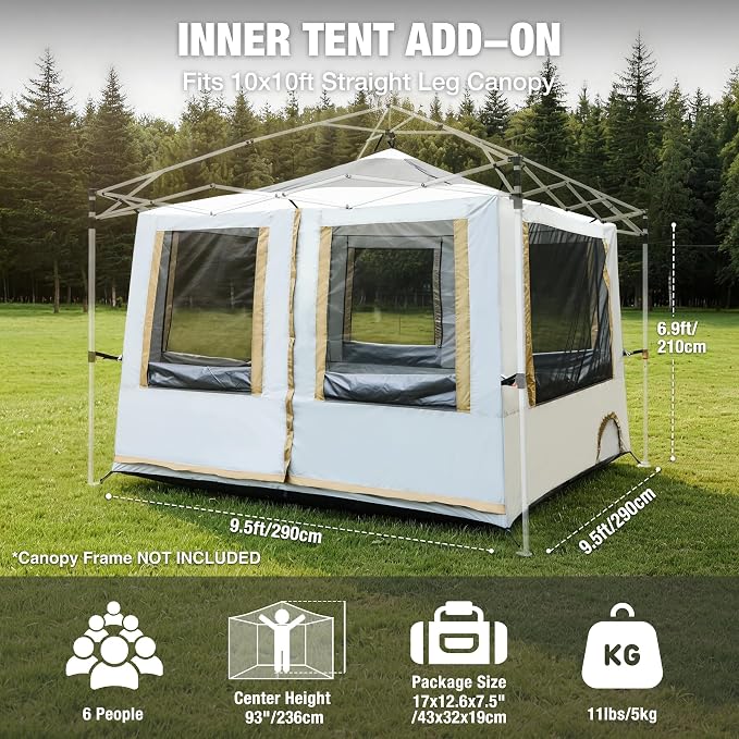 REDCAMP Canopy Camping Tent for Pop Up Canopy Tent, Inner Tent Converts Straight Leg 10'x10' or 10'x20' Canopy into Camping Tent, Fits 4-6 Person(Frame/Shelter NOT Included)