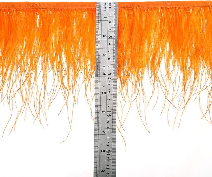 AWAYTR Ostrich Feather Trim Fringe - Satin Ribbon Dress Sewing Crafts Costumes Decoration Pack of 10 Yards(Orange)