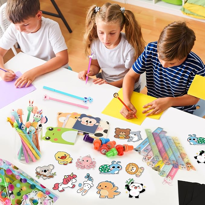 24 pack Cute Stationery Classroom Rewards, With Pencils Rulers Erasers Sticky Notes For Birthday Gifts Goodie Bags Classroom games Rewards School Office Supplies.