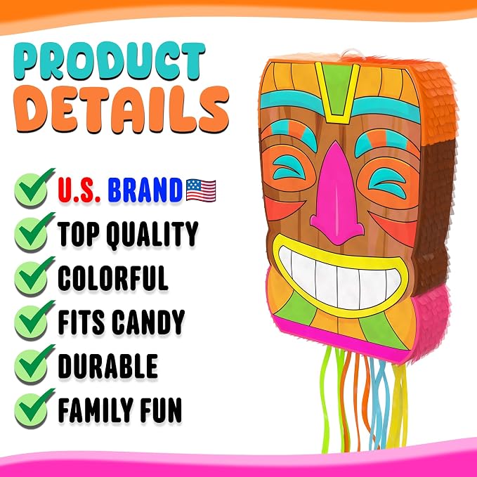 Jergrim Tiki Piñata Mask Luau Party Decorations Small 4-piece Set, Great for Tropical Birthday Pool Parties Decoration, Hawaiian Fiesta, Summer Party & Beach Parties