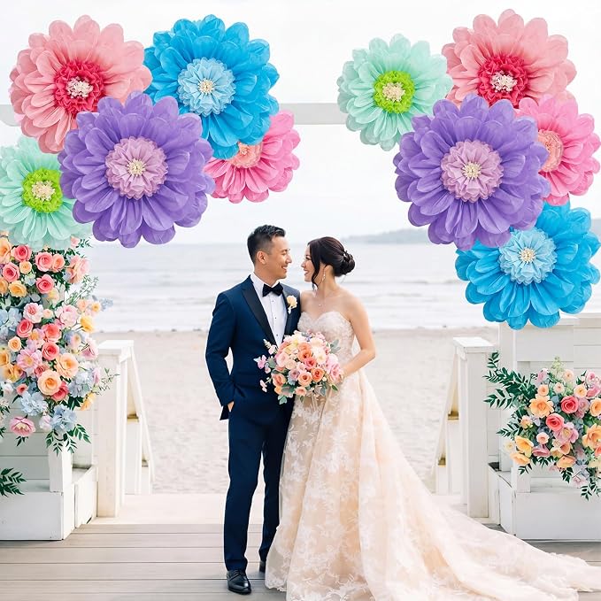 Giegxin 6 Pcs 31.5" 24" Giant Colorful Paper Flower Wonderland Fancy Tissue Flowers for Wall Decoration Pink Blue Purple Large Mexican Crepe Flower for Fiesta Wedding Birthday Classroom Bridal Shower