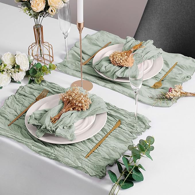 LZY 120 Pack Gauze Cheesecloth Napkins 20x20 Inch Dinner Cloth Napkins, Soft Boho Table Napkins Rustic Wrinkled Cheese Cloth Napkins Bulk for Wedding Party Baby Shower Event Decor (Sage Green)