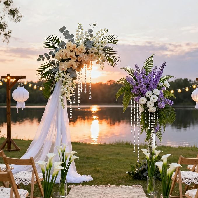 Chamvis Balloon Arch Stand, 8.2ft & 5ft Ajustable Balloon Arch Kit Wedding Arch Frame Flower Arch Stand Half Curve Arch Backdrop Balloon Stand(White)