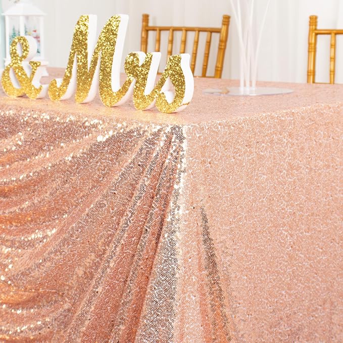 ShiDianYi Sequin Tablecloth 50x72-Inch,Rose Gold Elegant Shimmer Square Table Linens, Sparkly Table Cloth/Overlay