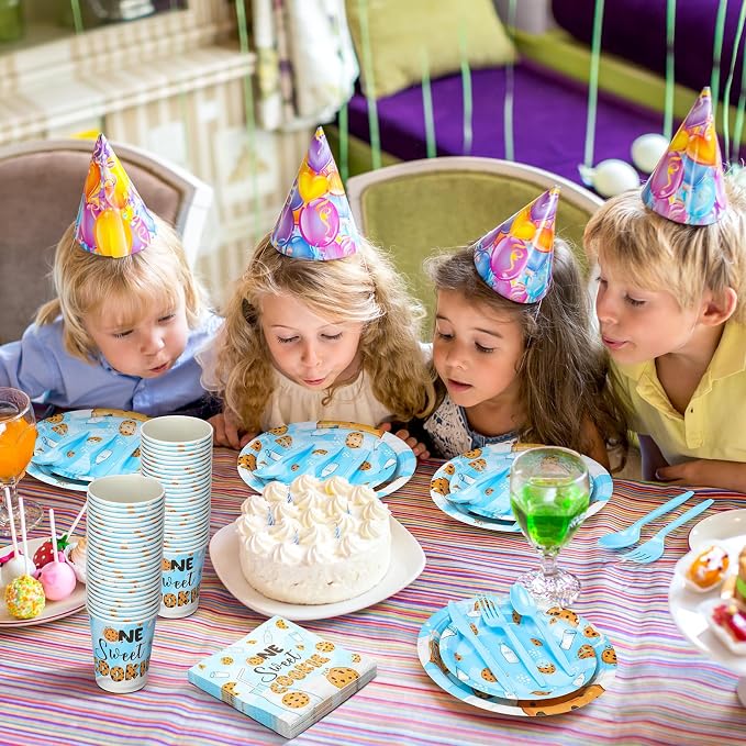 Yungyan 252 Pcs Milk and Cookies Birthday Party Tableware Set One Sweet Cookie Plates Napkins Cups Forks Knives Spoons for 1st Birthday Party Decorations Supplies 36 guests