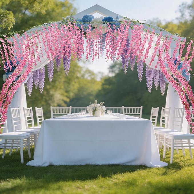 BSMYBO 60 Branches Wisteria Hanging Flowers Pink Artificial Wisteria Hanging Flowers Garlands Vine for Wedding Arch Party Ceremony Home Garden Backdrop Wall Decoration (4 Pack)