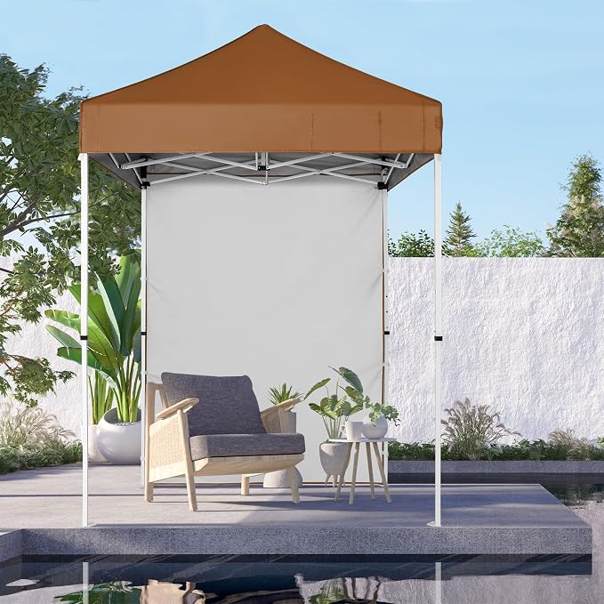 COOS BAY 5x5 Pop Up Canopy Tent with Side Wall, Easy Setup Portable Sun Shelter with Carry Bag, Outdoor Shade for Beach, Camping, Sports & Backyard, Khaki