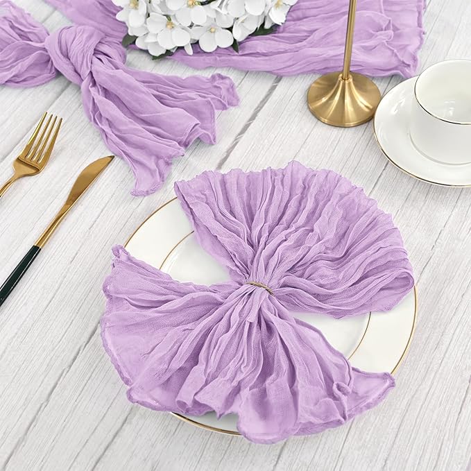 60 PCS Light Purple Gauze Cheesecloth Napkins,20x20 Inch Cotton Napkin Rustic Wrinkled Cloth Napkin Bulk Washable Dinner Table Napkins for Wedding Party Bridal Shower Baby Shower Events Decor