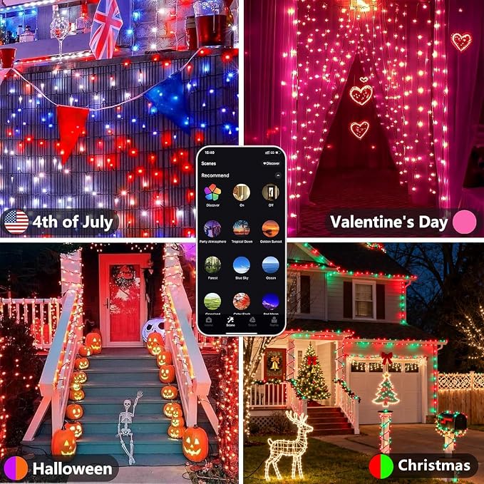 Smart Color Changing Fall Lights String 66 FT 200 LED Orange App Remote | Fall Decor, Orange Purple Halloween Lights,Music Syn, Multicolor and Modes, Custom Timer Settings, Indoor Outdoor Waterproof