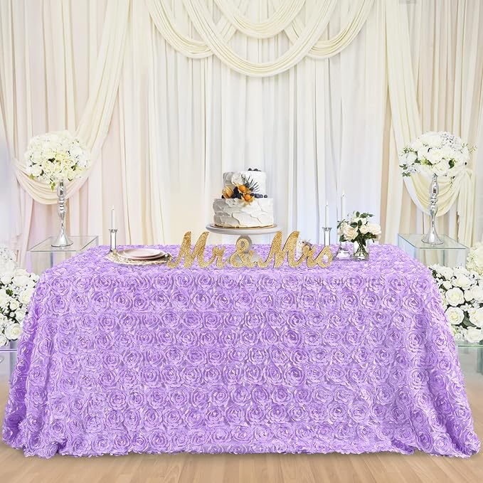 Fanqisi 3D Floral Tablecloth Rectangular 90x132 Inches Lavender Rosette Tablecloth for Outdoor Dinner Wedding Baby Shower Cake Table Decoration