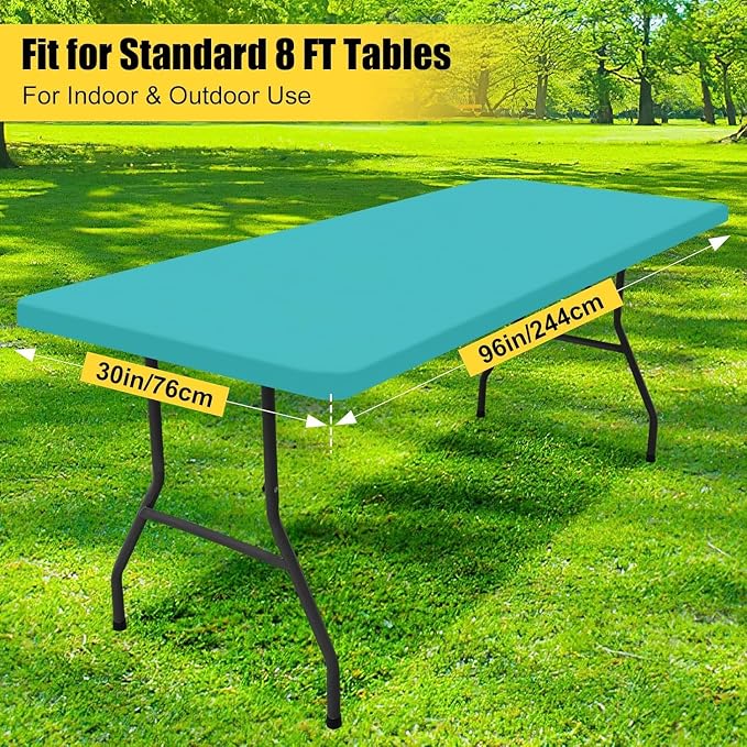 Smiry 6 Pack Rectangle Picnic Table Cloth, Waterproof Elastic Fitted Tablecloths, Washable Polyester Rectangular Patio Table Cover for Camping, Indoor and Outdoor (Turquoise, 30"x96")