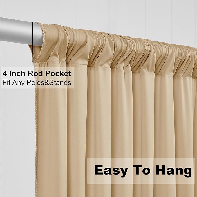 20ft x 8ft Wrinkle Free Beige Backdrop Curtains for Parties Weddings, 4 Panels 5×10ft Soft Silk Polyester Photo Backdrop Drapes for Birthday Baby Shower Baptism Photo Photography Background Cloth