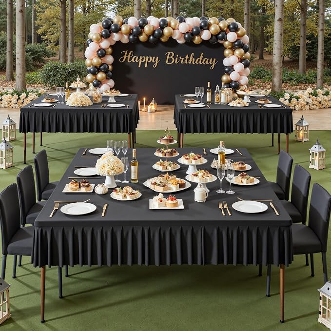 Shillance 60x60 Inch Black Spandex Square Tablecloth 2 Pack,Wrinkle Free Black Fitted Table Cloth for Square Tables,Washable Pleated Table Cover for Wedding Birthday Cocktail Party Buffet Dinner