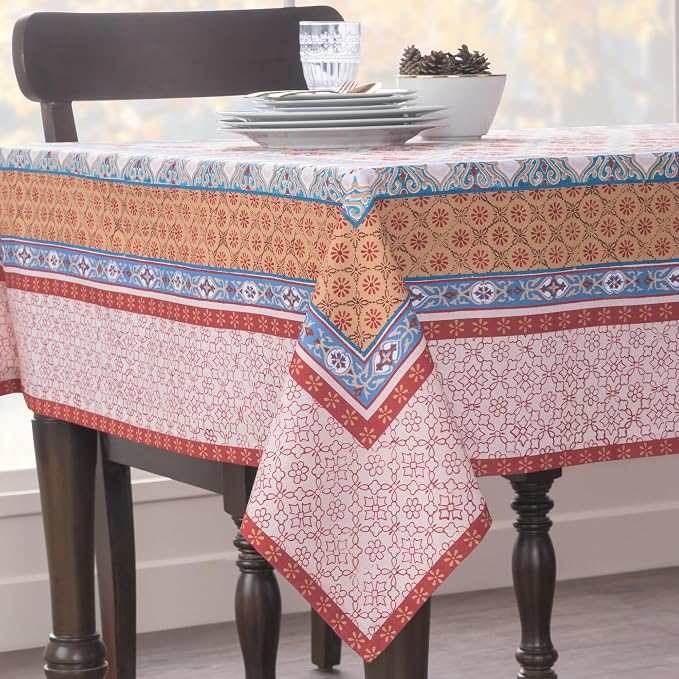 Maison d' Hermine Table Cloth Rectangle Table 100% Cotton 60 x 90 Inches Fall Tablecloth Reusable Everyday Use for Thanksgiving Christmas Decorations Dining Farmhouse Party (Romane)