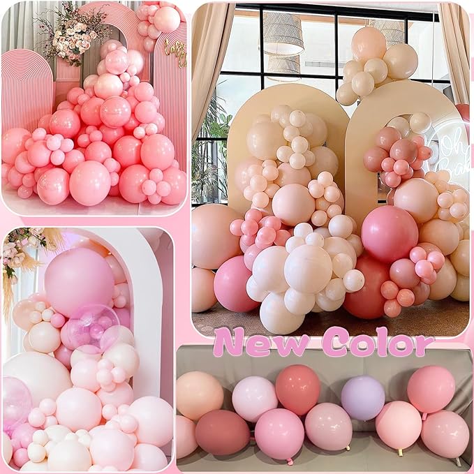 Nude Pink Balloons Different Sizes 18/12/10/5 Inch, Double Stuffed Pink Balloon Arch, Light Pinks Balloon Garland for Boho Party, Baby Shower, Birthday, Weddings(Nude Pinks)