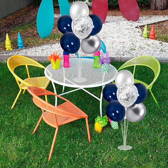 ZJDHPTY 4 Set Balloon Stand with Navy Blue and Silver Balloons | Centerpiece Table Decorations for Birthday Wedding Anniversary Retirement New Years Graduation Decorations Class of 2026