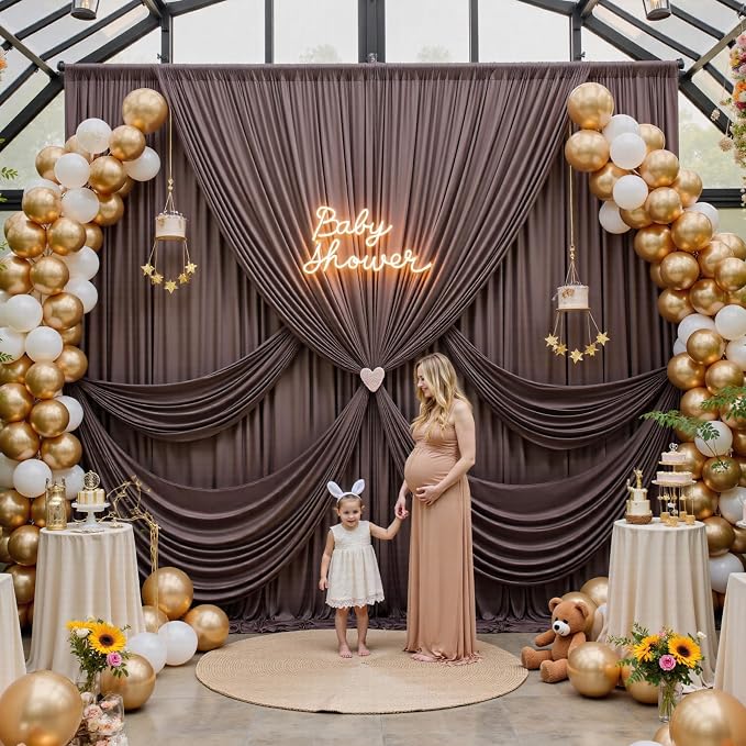 20ftx12ft Wrinkle Free Brown Backdrop Curtain, 4 Panels 12FT Height Wedding Coffe Backdrop Drapes, Silky Polyester Back Drop Cloth for Birthday Photography Background Party Backdrop Draping