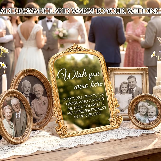 Bucherry Vintage Wedding Memorial Sign with Mirror In Loving Memory Ornate Gold Frame Tabletop Display for Weddings Anniversaries Celebrations 12" x 9.5"