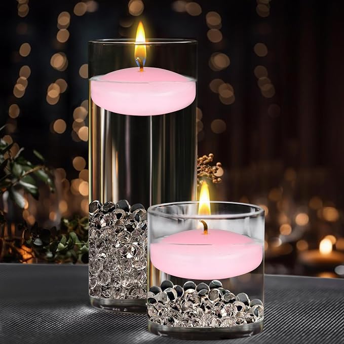 Mega Candles 12 pcs Unscented Pink Floating Candles, Hand Poured Wax Candle 3 Inch Diameter, Home Décor, Wedding Receptions, Centerpieces, Occasions, Events, Festivities, Meditations, Spas