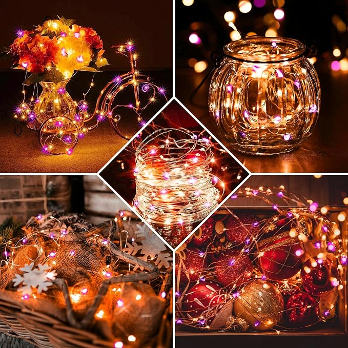 50 Pack Fairy Lights 7Ft 20 LED Twinkle String Lights Battery Operated Waterproof Firefly Starry for Mason Jar Party Wedding Christmas Valentines Day,Orange&Purple