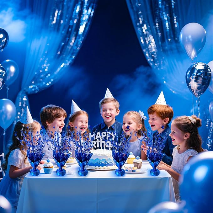 12 Pcs Metallic Foil Spray Centerpiece Party Star Table Decoration Brust Glitter Table Topper Decor for Birthday Graduation Holiday Christmas Dining Celebration New Year Party Supplies, Blue