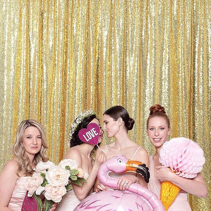 Poise3EHome Gold Sequin Backdrop, 6FT x 8FT Glitter Curtain for Weddings, Parties, Photo Booth Decor