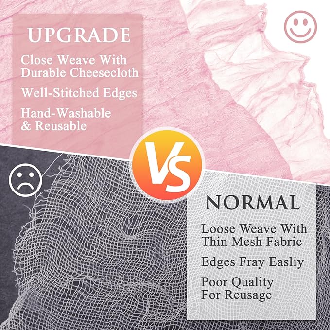 2PCS Table Runner Cheesecloth 10FT Blushing Pink Boho Gauze Cheese Cloth Rustic Sheer Table Runners for Summer Wedding Bridal Baby Shower Party Decoration