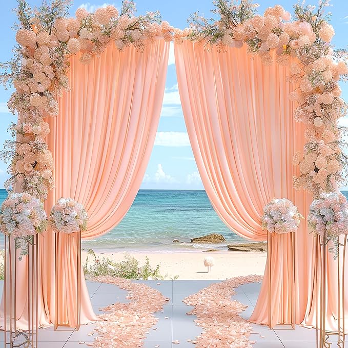 Peach Backdrop Curtain for Parties Baby Shower Wrinkle Free Peach Photo Curtains Backdrop Drapes Fabric Decoration for Wedding Birthday Party 5ft x 8ft,2 Panels