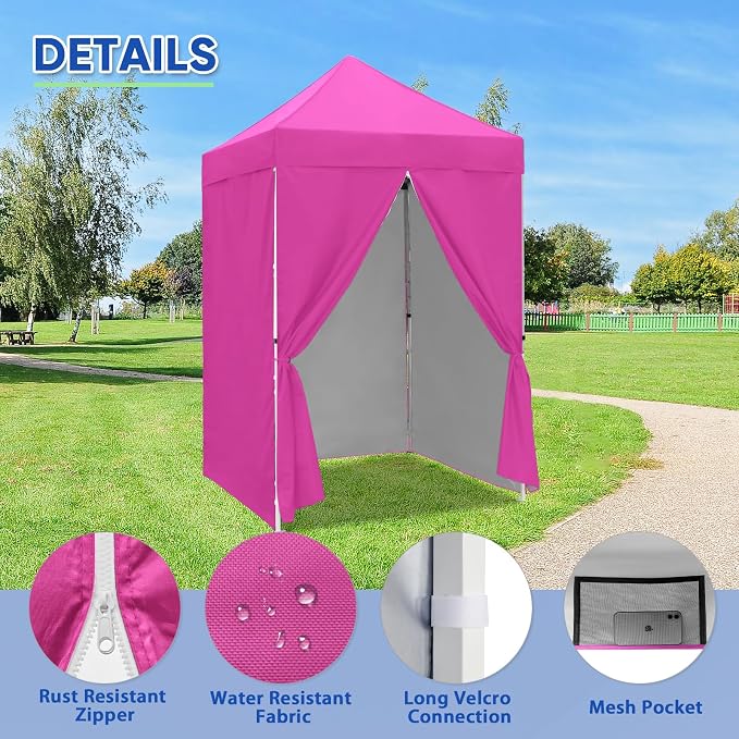 COOS BAY 5x5 Pop Up Canopy Tent with Side Walls, Easy Setup Portable Sun Shelter with Carry Bag, Outdoor Shade for Beach, Camping, Sports & Backyard, Pink