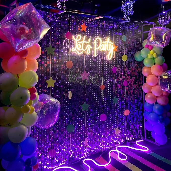 Purple Shimmer Wall Backdrop 24 Panels Cover 6 x 4 Ft, Photo Backdrops for Wedding,Anniversary,Birthday,Party Decoration