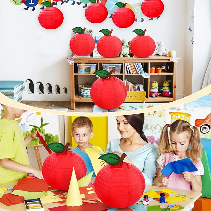 Retisee 12 Pcs 10 Inch Back to School Decoration Red Apple Hanging Paper Lanterns First Day of School Party Decor for Kindergarten Preschool Classroom Ceilings Decor Birthday Supplies