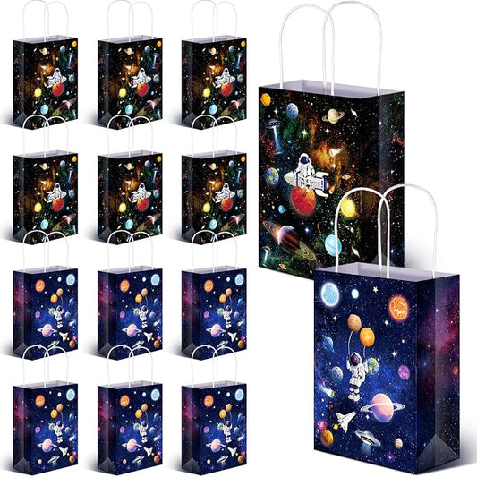 Nezyo 24 Pack Space Party Favor Gift Bags Galaxy Gift Bags for Space Astronaut Star Theme Party Supplies(Outer Style)
