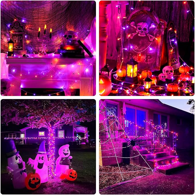 JMEXSUSS 33FT 100 LED Orange and Purple Halloween Lights, Battery Operated Halloween Lights with Remote, 8 Modes String Lights Indoor Outdoor for Room House Porch Tree Yard