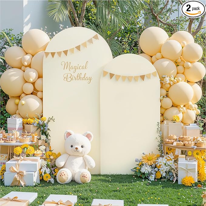 Beige Arch Cover Set of 2-7.2 and 6ft Beige Arch Backdrop Cover Spandex Wedding Arch Stand Cover for Bridal Shower Birthday Party Baby Shower Banquet Photo Arches Background Decorations