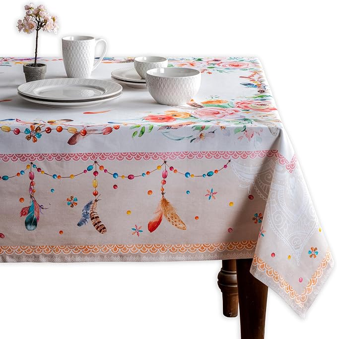 Maison d' Hermine Table Cloth Square Table 100% Cotton 54 x 54 Inches Tablecloth Reusable Decorative for Dining Kitchen Room Farmhouse Party Home Hotel Restaurant Spring Summer - Ibiza - Beige