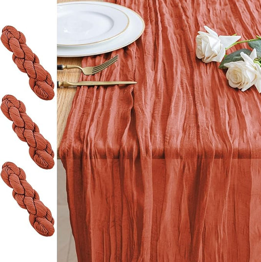 3PCS Table Runner Cheesecloth 10FT Terracotta Boho Gauze Cheese Cloth Rustic Sheer Table Runners for Wedding Bridal Baby Shower Party Decoration