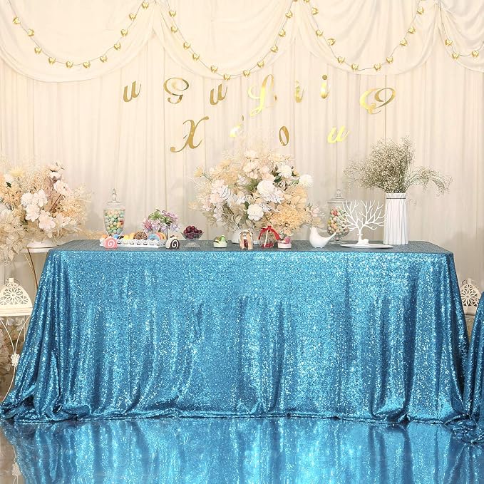 Juya Delight 60" x 102" Turquoise Sequin Rectangle Tablecloth for Wedding Birthday Party Festival Ceremony Cake Dessert Table