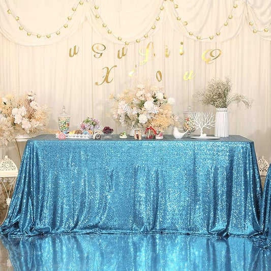 Juya Delight 60" x 102" Turquoise Sequin Rectangle Tablecloth for Wedding Birthday Party Festival Ceremony Cake Dessert Table