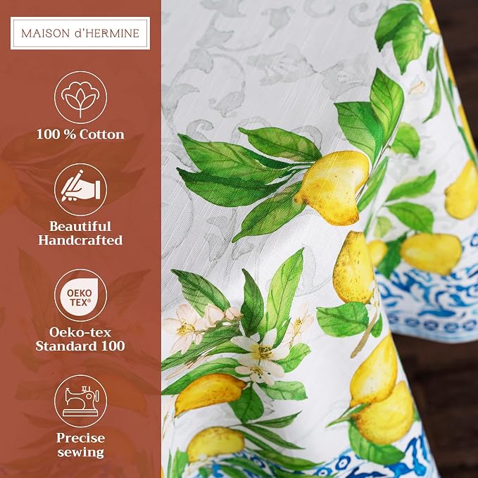 Maison d' Hermine Table Cloth Round Table 100% Cotton 69 Round Inches Tablecloth Reusable Decorative for Dining Kitchen Room Farmhouse Party Home Hotel Restaurant Spring Summer - Cedrat