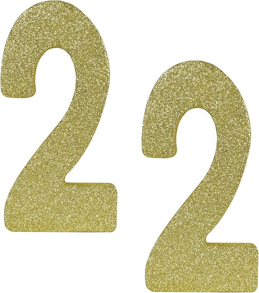 Beistle 2 Piece 8" x 4" x 1" Foam Glittered Number 2 Centerpieces, Gold Tabletop Décor, Birthday Decorations, Anniversary Milestone Party Supplies