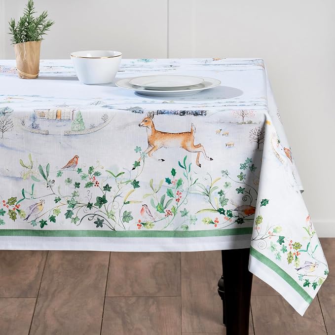 Maison d' Hermine Table Cloth Rectangle Table 100% Cotton 70 x 140 Inches Fall Tablecloth Reusable Everyday Use for Thanksgiving Christmas Decorations Dining Farmhouse Party (Snowy World)
