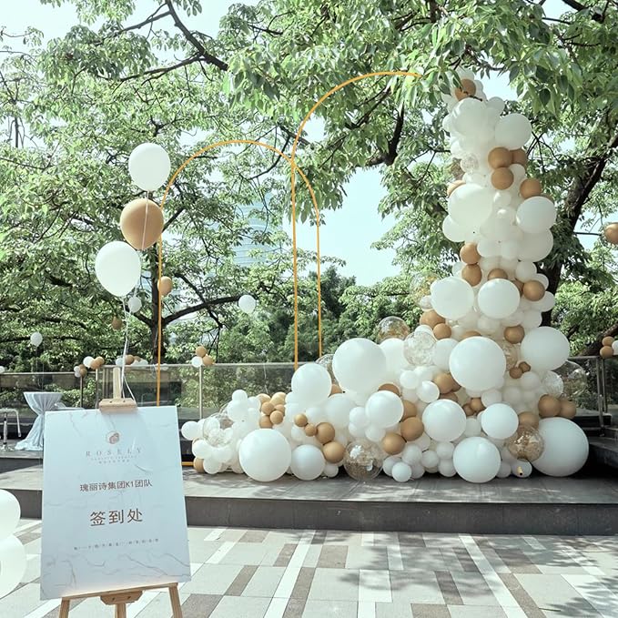 SuuWoee Metal Arch Backdrop Stand Set of 2 Gold (7.2FT+6FT) Wedding Arch Stand Balloon Arched Frame for Birthday Party Baby Shower Graduation Ceremony Decoration