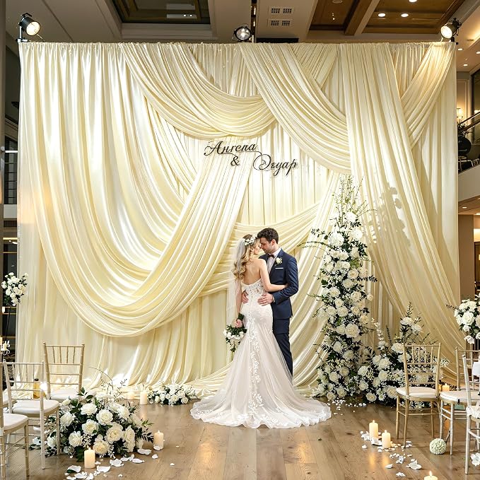 Champagne Glitter Backdrop Curtains - 10x12FT Satin Photo Backdrop, Wrinkle-Free Shimmer Back Drop Cloth Shiny Drapes for Photobooth Wedding Birthday Parties Photoshoot Background Decorations