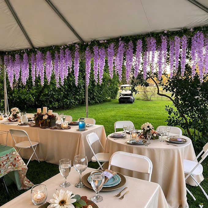 Artificial Wisteria Hanging Flowers Fake Wisteria Flower Garland Silk Vines Rattan Decor for Home Wedding Arch Wall Garden Greenery Bedroom Outdoor Office Party Decoration (48, Light Purple)