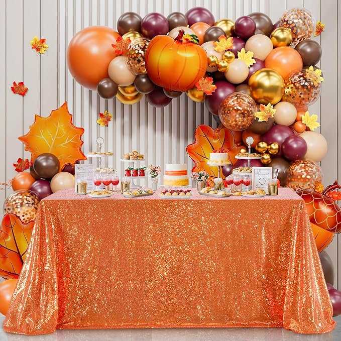 B-COOL Sequin Tablecloth Sparkle Halloween Tablecloths for Round Rectangle Table Bronze Fall Sequence Table Overlays Christmas Parties 90x132 Inch