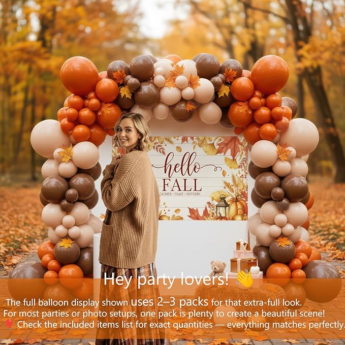 fall thanksgiving Burnt orange Balloon Garland Arch Kit Orange Cream Peach brown balloon with artificial maple leaf Autumnbackdrop for Boho Baby Shower Little Pumpkin friendsgiving Decorations