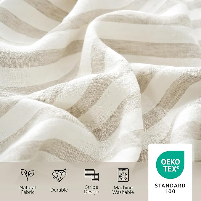 Linen World Stripe Linen Tablecloth,100% French Natural Stripe Table Cloth 55" x 55" Inch,Washable Square Tablecloth for Dining,Outdoor,Weddings and Restaurants,Decorative Thanksgiving Christmas