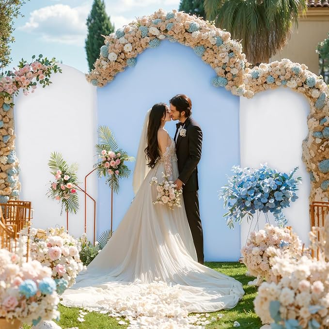 Wedding Arch Backdrop Cover Set of 3, White and Blue Double Color Arch Stand Cover, 7.2FT, 6.6FT, 6FT Spandex Fitted Arch Covers for Wedding Baby Shower Party Banquet Photography Background Decoration