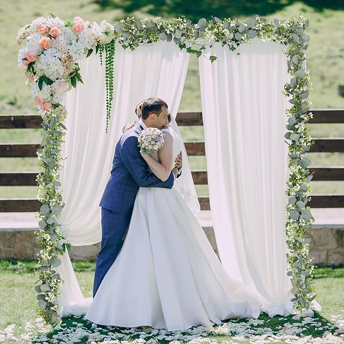 2 Pcs Artificial Eucalyptus Garland,5.9FT Greenery Garland with White Flowers,Faux Silver Dollar Fake Vines Hanging Green for Table Centerpieces Arch Wedding Backdrop Party Indoor Outdoor Decoration